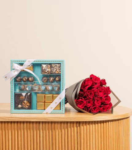 Shan Shal Turquoise Chocolate Box | Red Roses