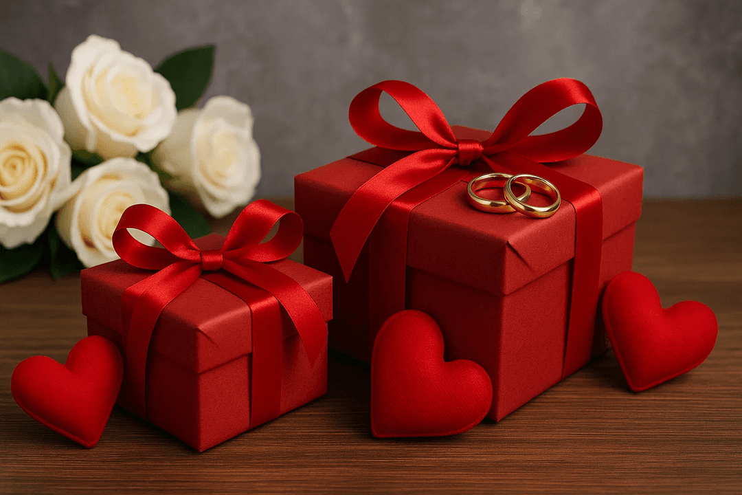 Red gift boxes with ribbons