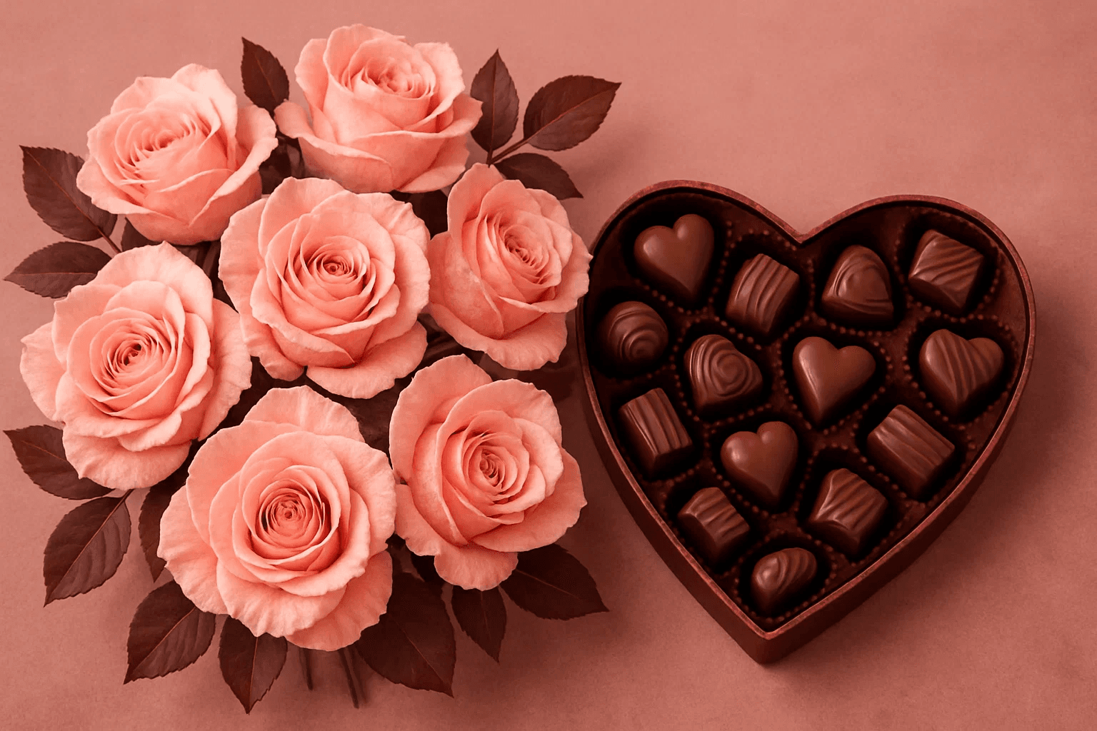 flowers with chocolates and a light pink background